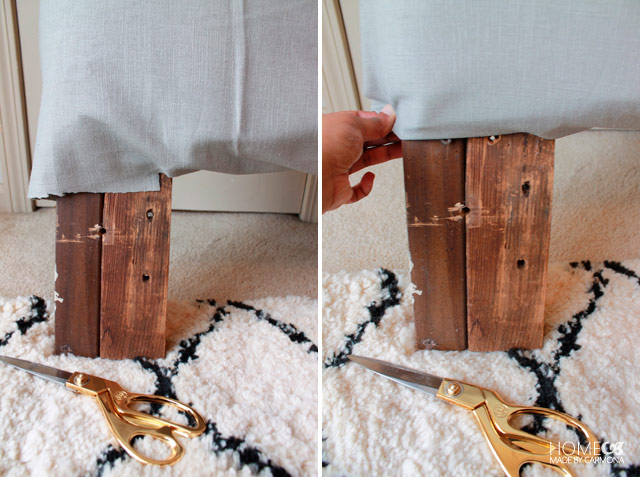 Tirant le tissu autour des jambes