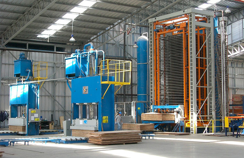 Pressage et collage du contreplaqué